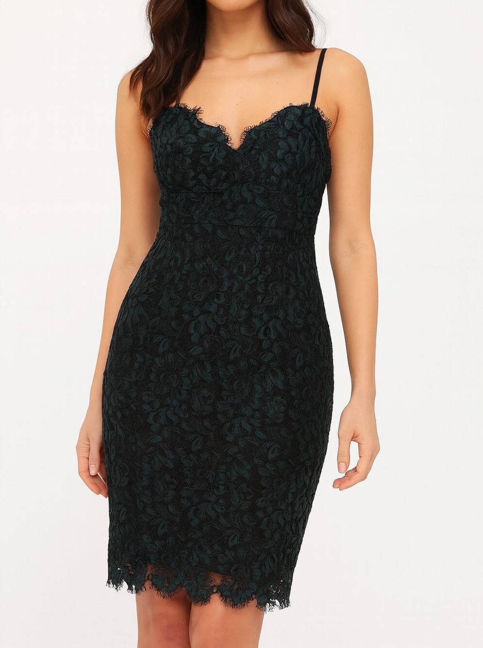 Eliza J Sweetheart Neckline Lace Mini Dress Green Black 2